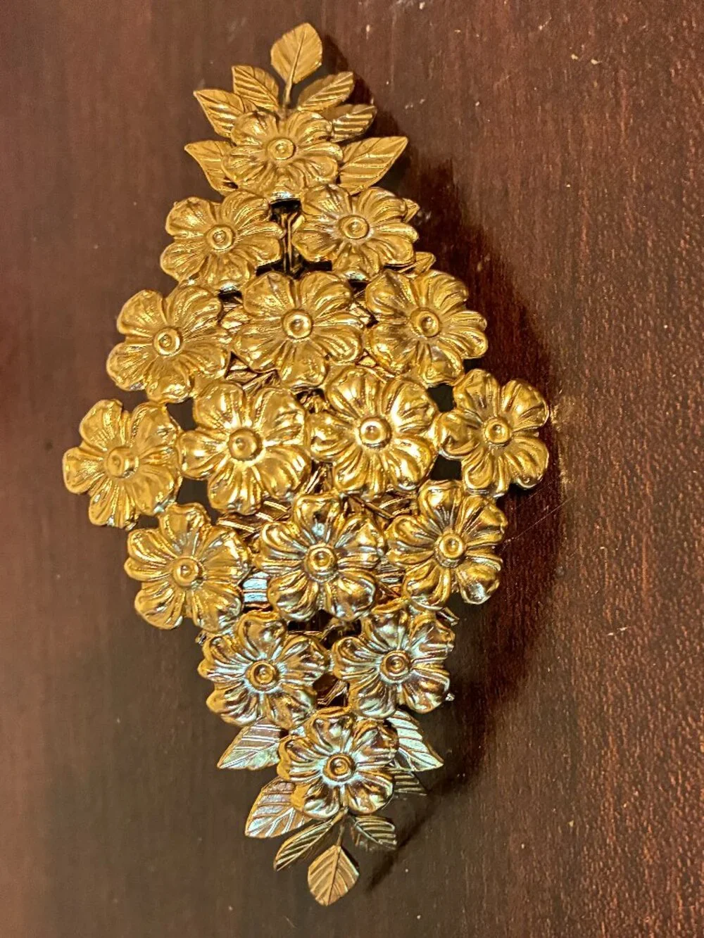 Vintage Hair Barrette XL Clip Gold Tone Daisy Flowers Statement 5